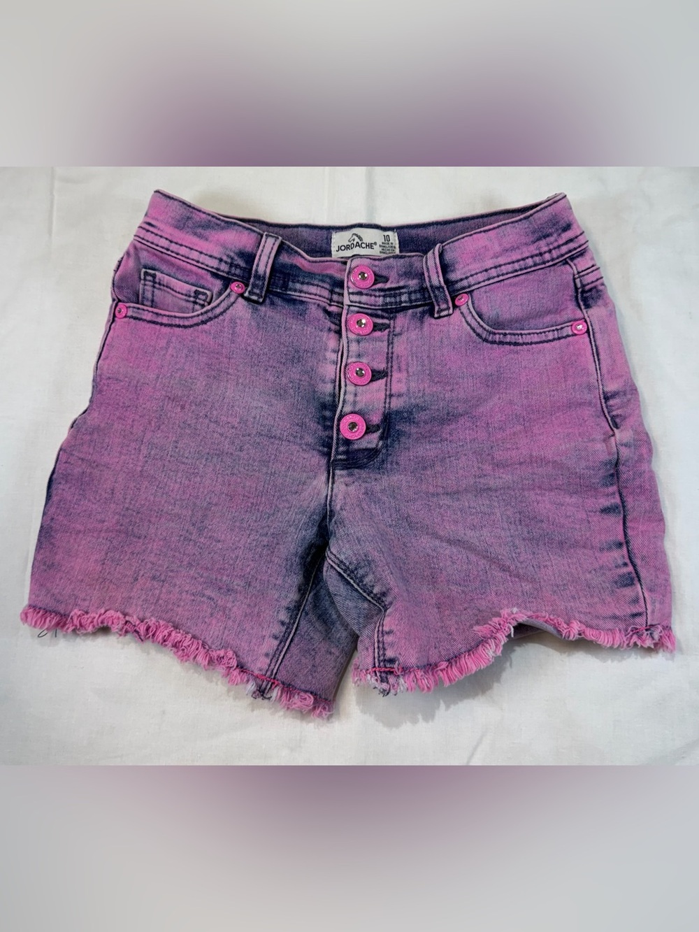 Jordache Pink Distressed Button-Front Denim Shorts